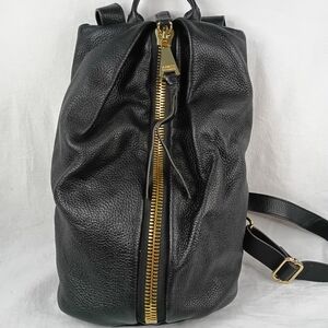 Aimee Kestenberg Tamitha Black Pebbled Leather Center Zip Backpack Gold Hardware